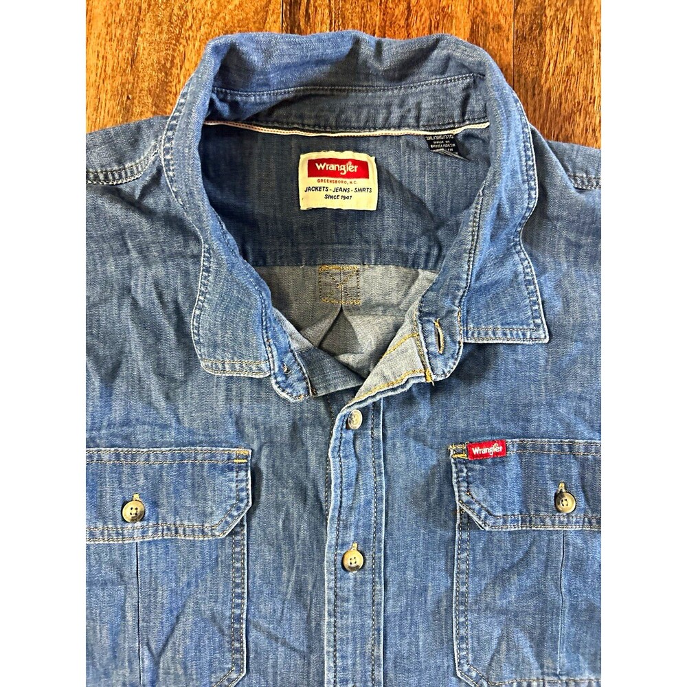 Wrangler Chambray Denim Shirt Mens 3XL Blue Long Sleeve Work Western Button Up